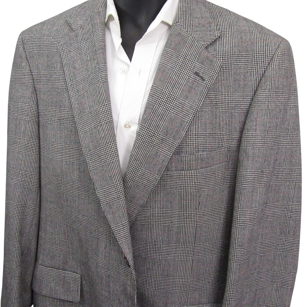 Rutledge Sport Coat 42R Light Gray Glen Plaid Check Single‎ Vent Wool